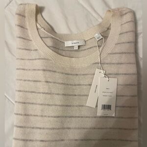 VINCE - Striped Cashmere Double Scoop Neck Pullover BRAND NEW